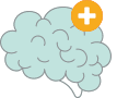 Illustration d'un cerveau stylisé avec un symbole plus orange indiquant une aide ou amélioration cognitive